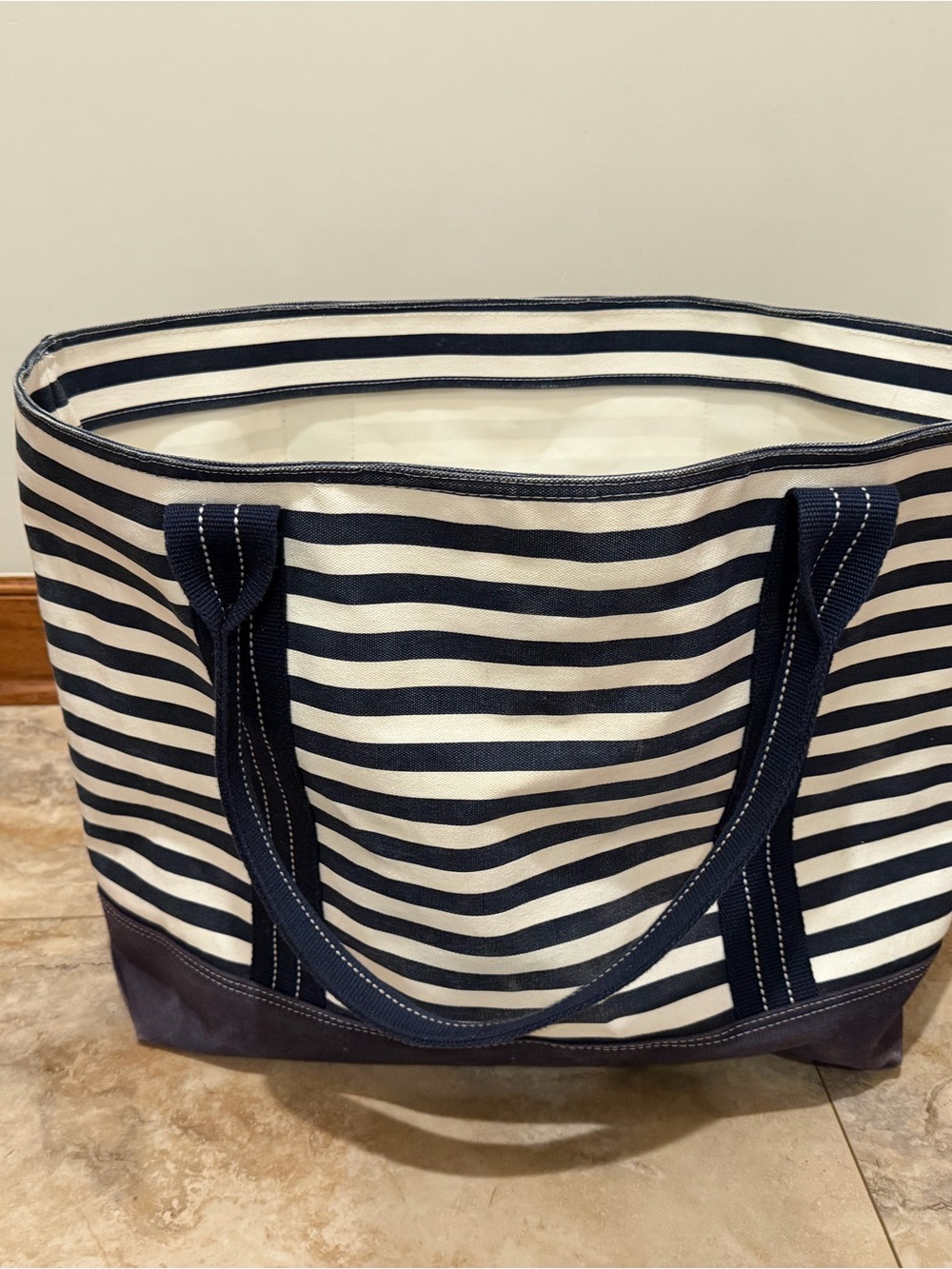 Pottery Barn Kids Navy and White Striped Canvas Tote